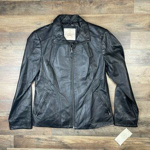 Covington Women Genuine Pignappa Leather Jacket Charcoal Gray Zip Coat M NWT